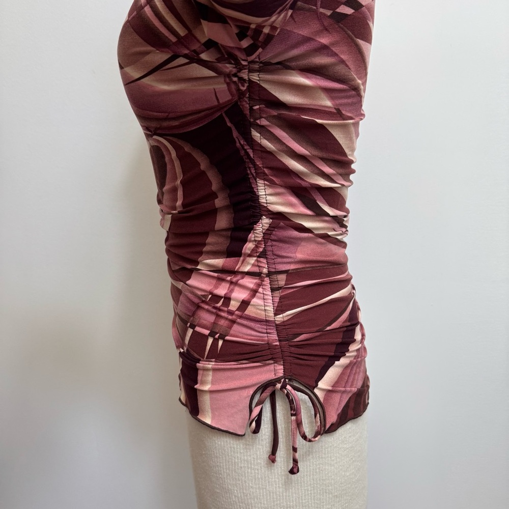 Classy- Vintage Pink and Burgundy Abstract Ruched Tie-Sleeve Blouse-Y2K - Picture 7 of 13